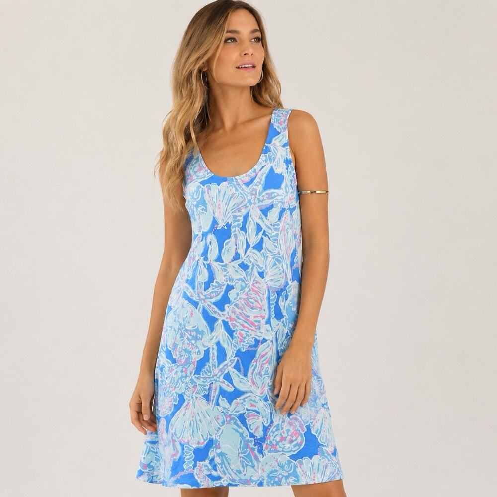 Lilly Pulitzer Linen Sleeveless Patterson Dress Small Into The Blue Shift Resort